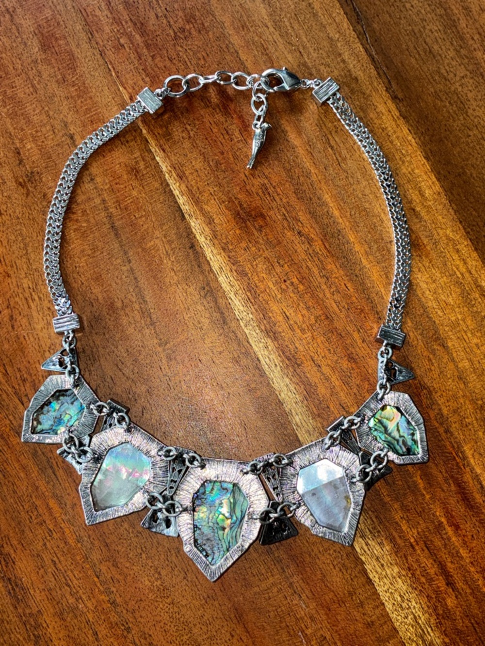 Chloe + Isabel Statement Bib Necklace Green Stone Abalone Style Crystal Silver - Picture 7 of 11